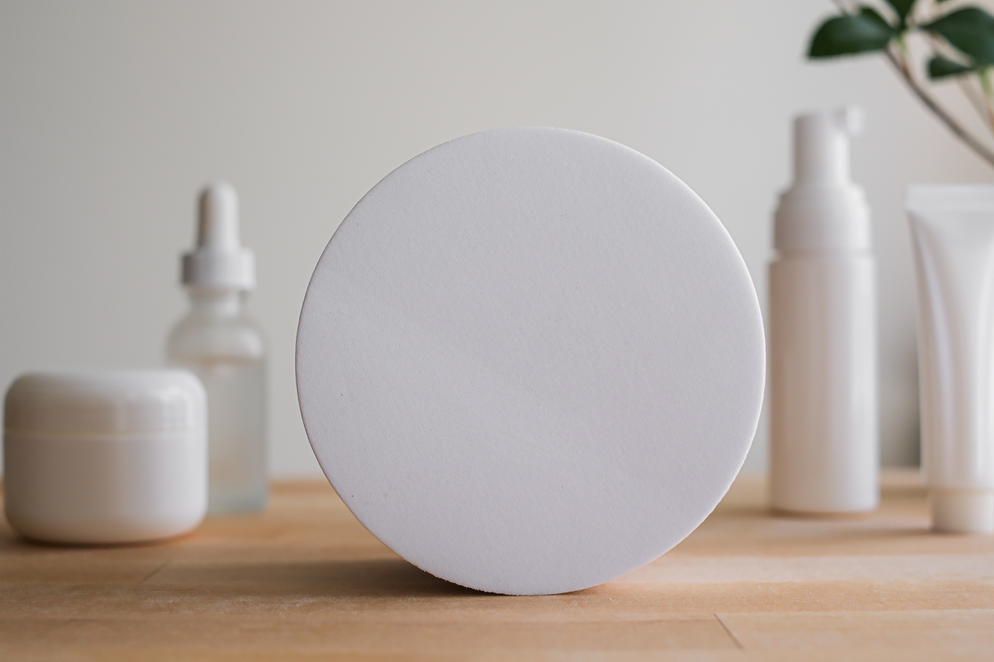 Cosmetic and skincare background and banner with round white copy space for logo