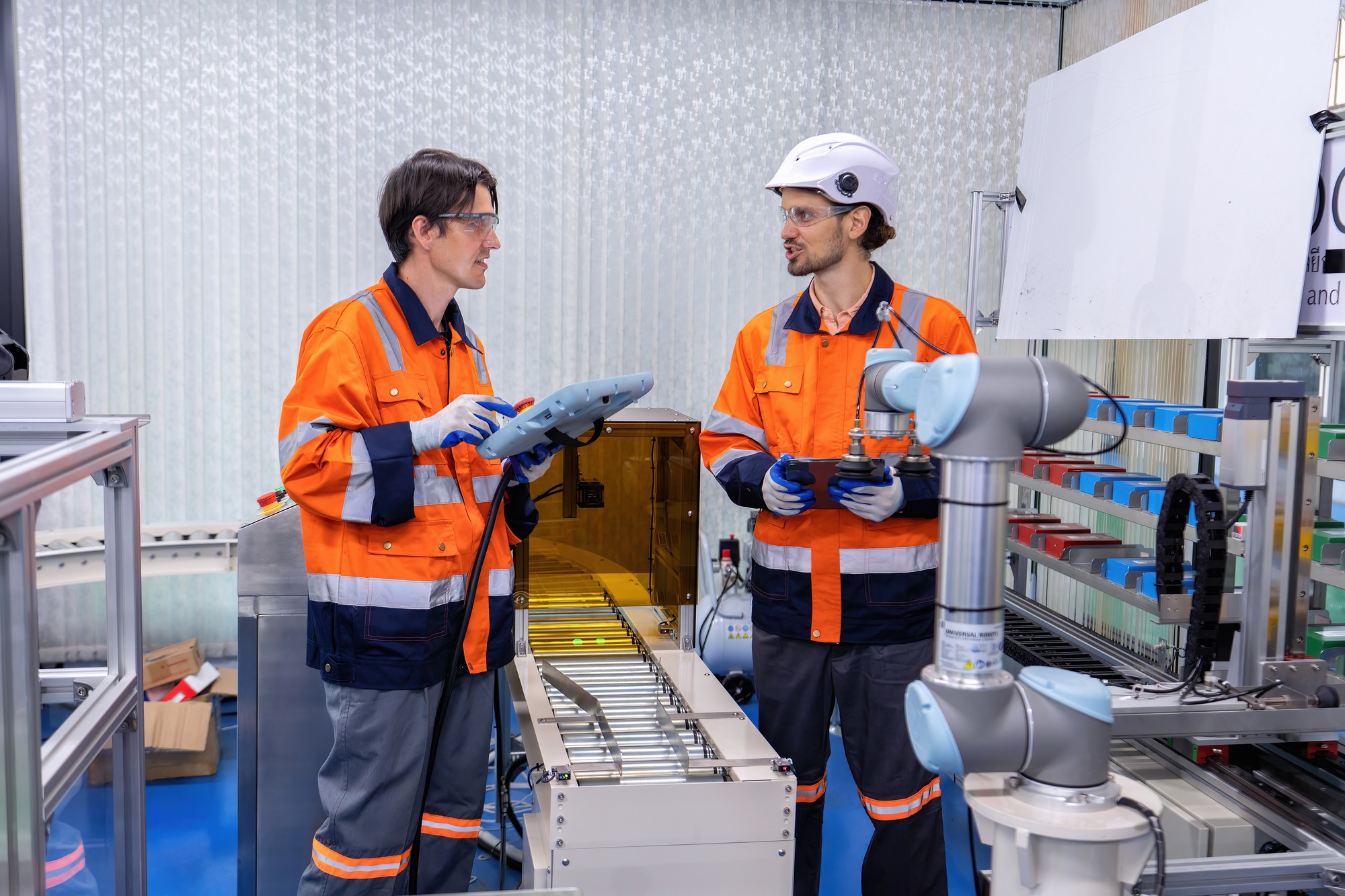 Engineer on training room learn on robotic logistic automation and distribution and trouble shoot