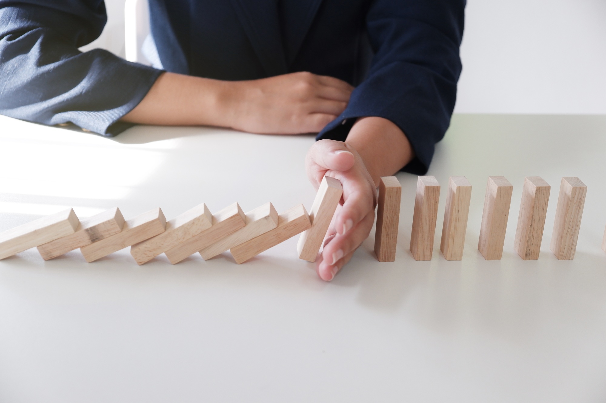 Failure wooden blocks stag. Business concept for growth, planning risk strategy for success process