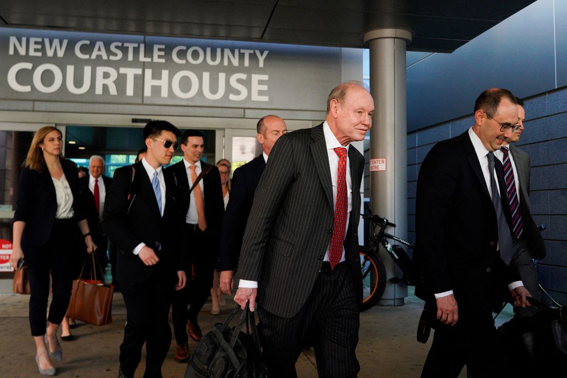 Fox lawyers leave the courthouse after Dominion Voting Systems and Fox settled a defamation lawsuit for $787.5 million, avoiding trial, over Fox's coverage of debunked election-rigging claims, in Delaware Superior Court, in Wilmington, Delaware, U.S. April 18, 2023.