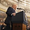 President Donald Trump speaks during the 60th Presidential Inauguration in the Rotunda of the U.S. Capitol on Monday.