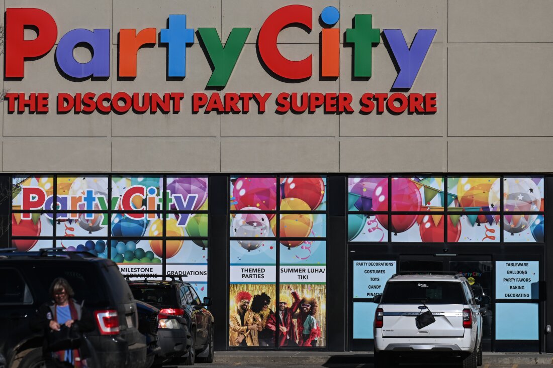Party City logo and store, on April 3 in Sherwood Park, Strathcona County, Alberta, Canada.