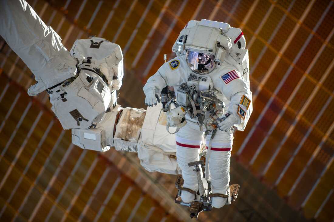 Suni Williams rides the space station's robotic Canadarm2 during a space walk on January 30, 2025. Williams has been commander of the station during much of her stay.