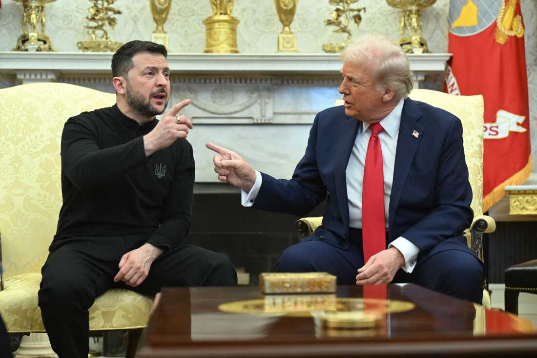 President Trump and Ukrainian President Volodymyr Zelenskyy meet in the Oval Office of the White House in Washington, D.C., Friday.