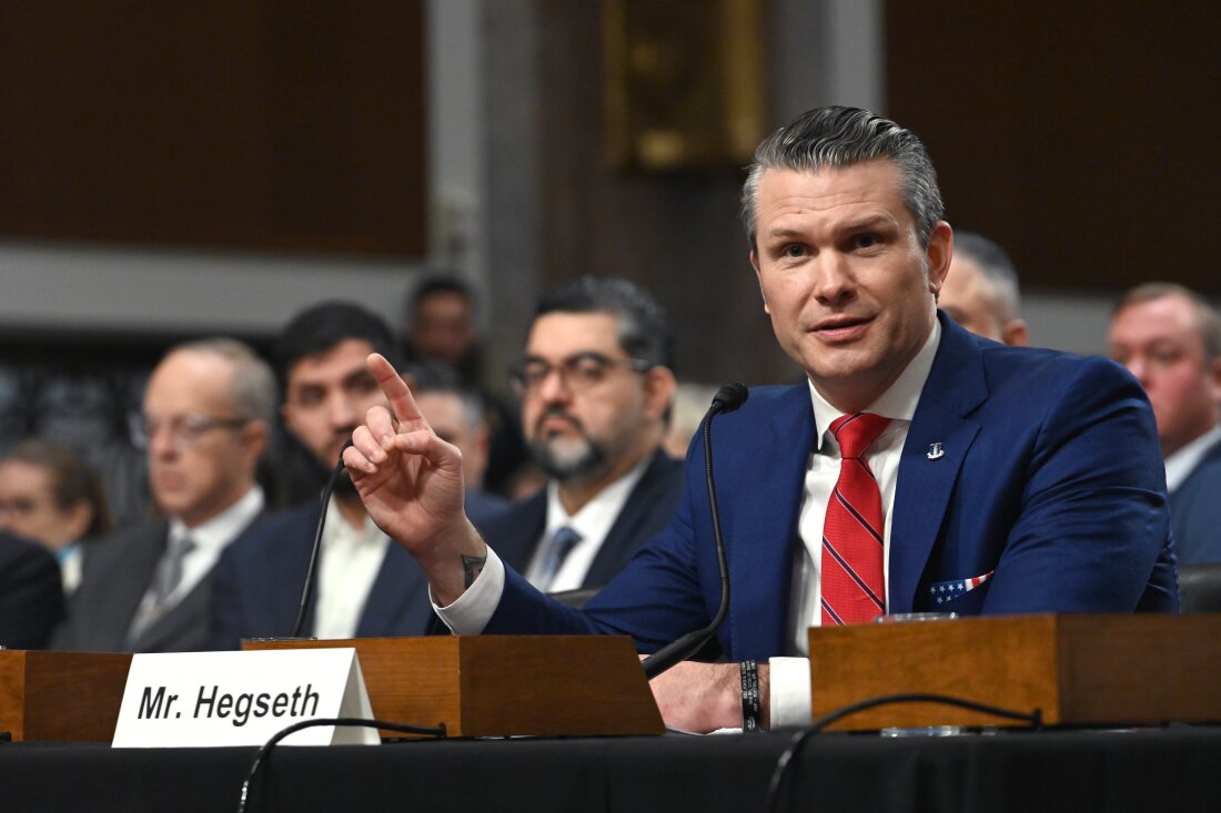 Pete Hegseth, President Trump's nominee for secretary of defense, speaks during a Senate Armed Services confirmation hearing on Jan. 14.