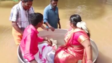 Photo of The ‘degcha’ became the bride and groom’s ride to the temple in the flood relay