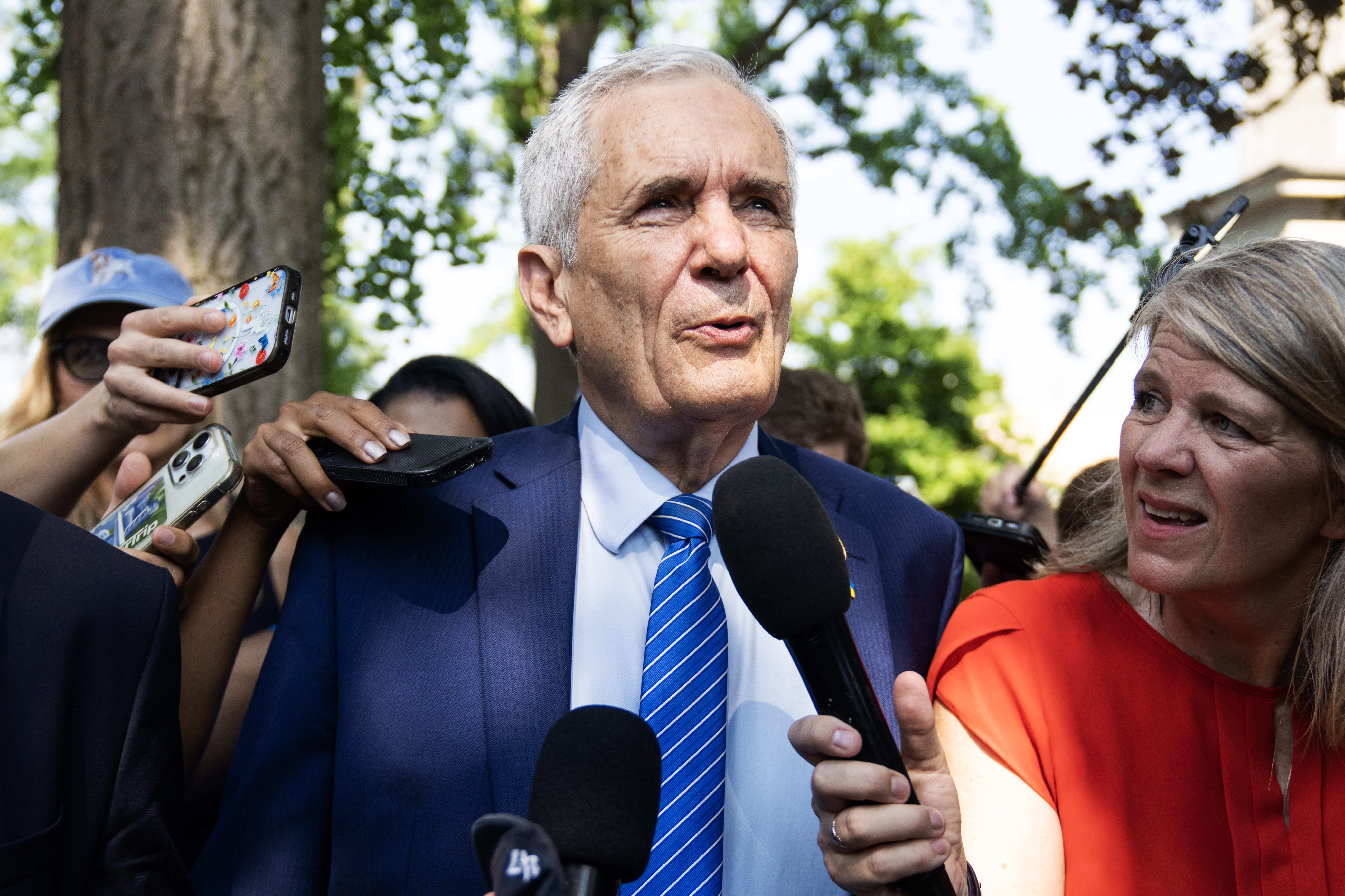 UNITED STATES - JULY 9: Rep. Lloyd Doggett, D-Texas, talks with reporters after a meeting of House Democratic Caucus about the candidacy of President Joe Biden at the Democratic National Committee on Tuesday, July 9, 2024. (Tom Williams/CQ-Roll Call, Inc via Getty Images)