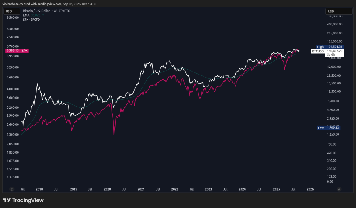 BTC/USD and SPX 1W correlation chart | Source: TradingView